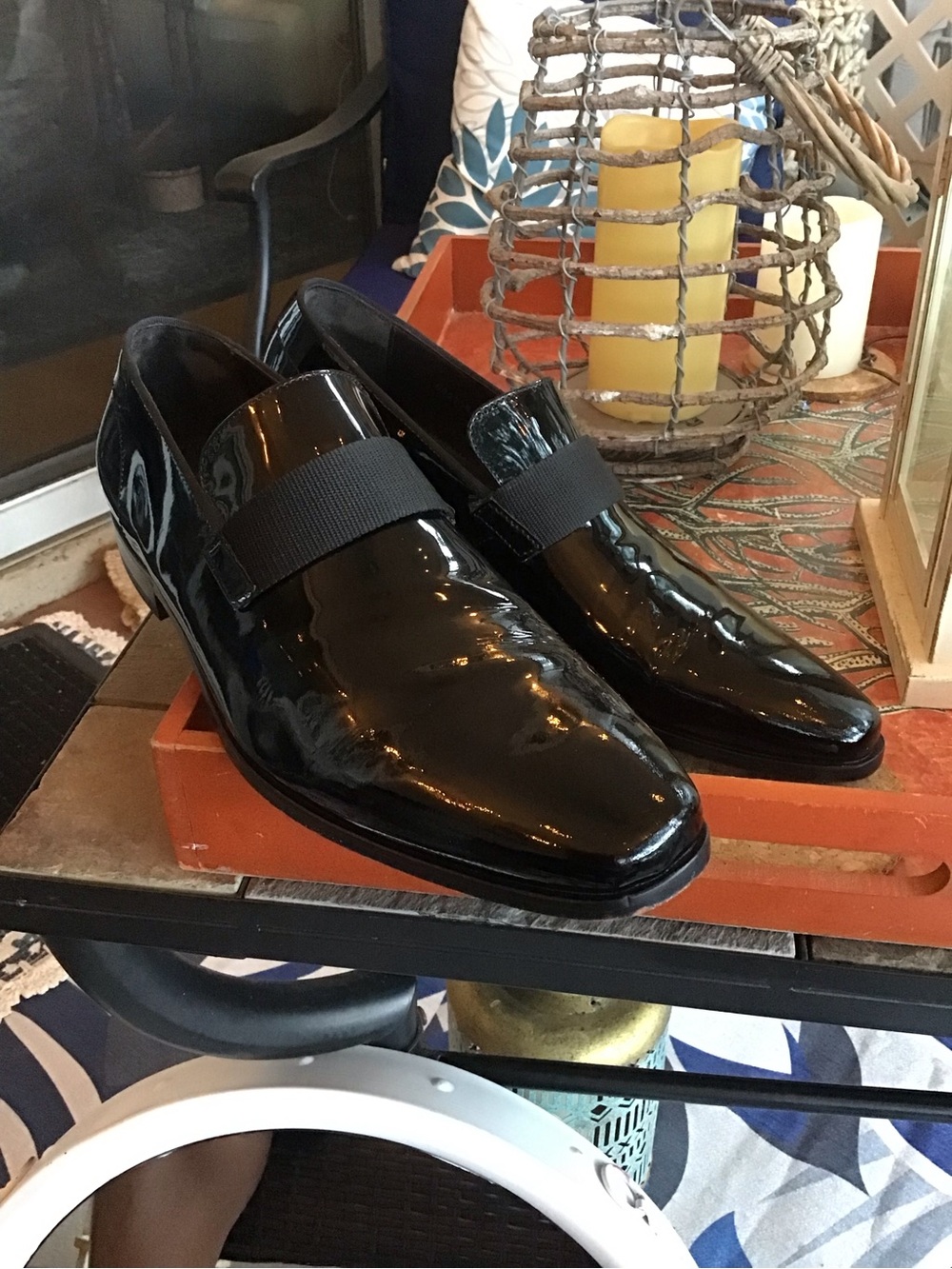 Hugo Boss Black Patent Leather Slip-On Loafers with Elastic Strap